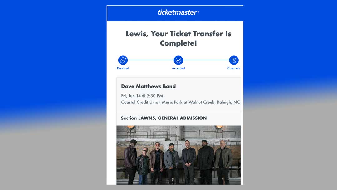 Photo of tickets from Dave Matthews Concert