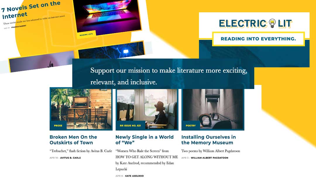 Photo of the home page for the Electric Literature website to illustrate 5 websites that rocked my world in 2024.