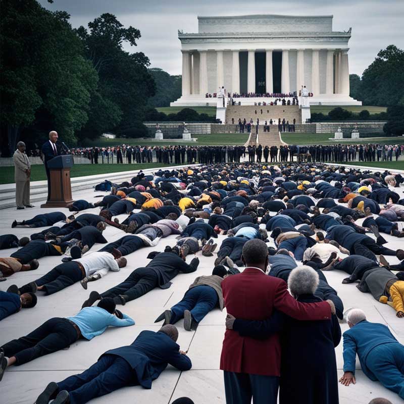 Image of of a crowd of people gathered in Washington DC from Lewis Faulkner's novel “Radical.”