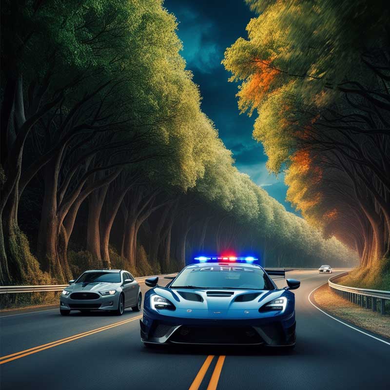 Image of a police chase scene from Lewis Faulkner's novel "Tracer."