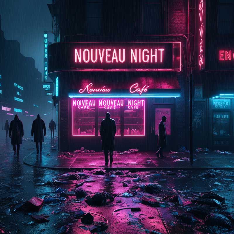 Image of the Nouveau Night Cafe, a character from Lewis Faulkner's novel “Novel Noir.”