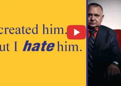 Image of a man with words "I created him but I hate him.'
