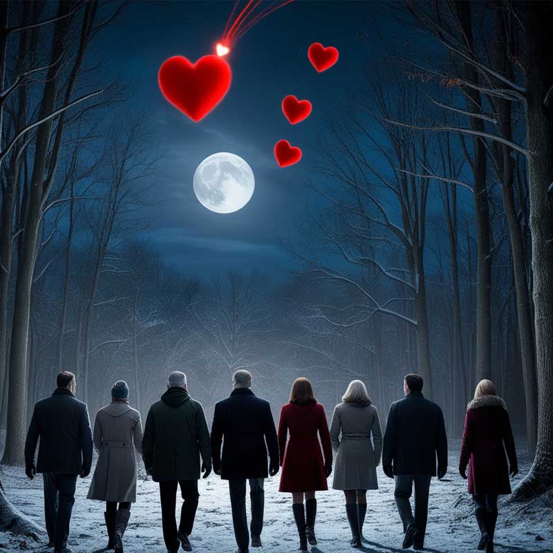 Image of 4 couples from Lewis Faulkner's novel “Valentine’s Day - A Romantic Comedy.”