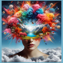 Image of woman's head exploding into colors.